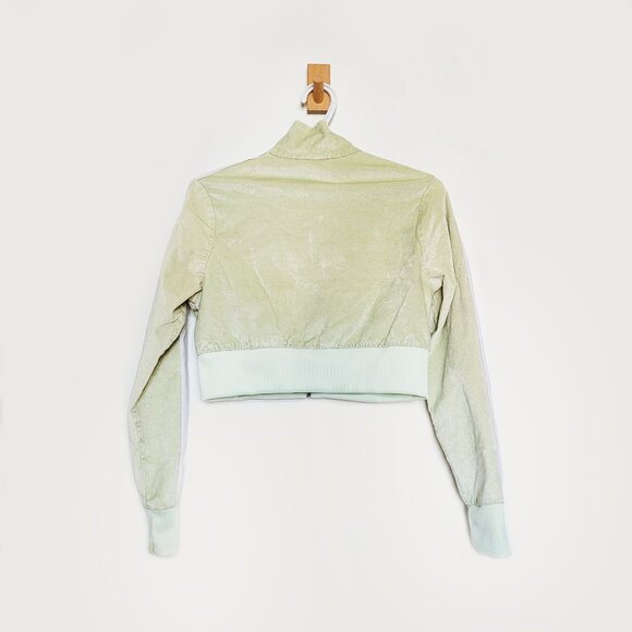 Adidas Originals Light Green Velvet Crop Zip-up Track Jacket - Size M - Picture 3 of 12